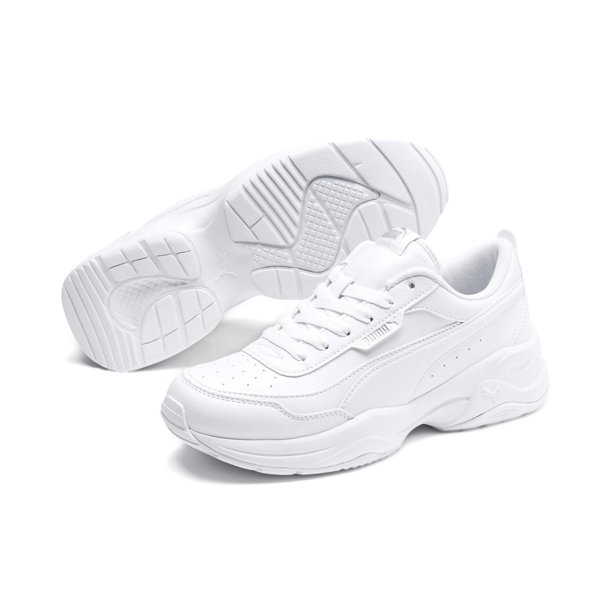 Sneaker PUMA "Cilia Mode Sneakers Damen", Damen, Gr. 35,5, grau (weiß silber gray), Obermaterial: Textil, Synthetik; Futter: Textil; Innensohle: Textil; Laufsohle: Gummi, Synthetik, Schuhe Sneaker