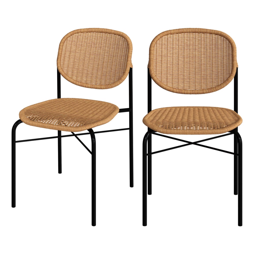 Lot de 2 chaises en résine tressée naturelle et pieds en métal