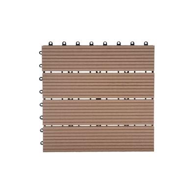 Mendler WPC Bodenfliese Rhone, Holzoptik Balkon/Terrasse, 11x je 30x30cm = 1qm ~ Premium, teak linear