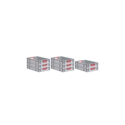 PROREGAL 8x Eurobox NextGen Color | HxBxT 12x40x60cm | 23 Liter | Griffe rot offen | Glatter Boden | Eurobehälter Image