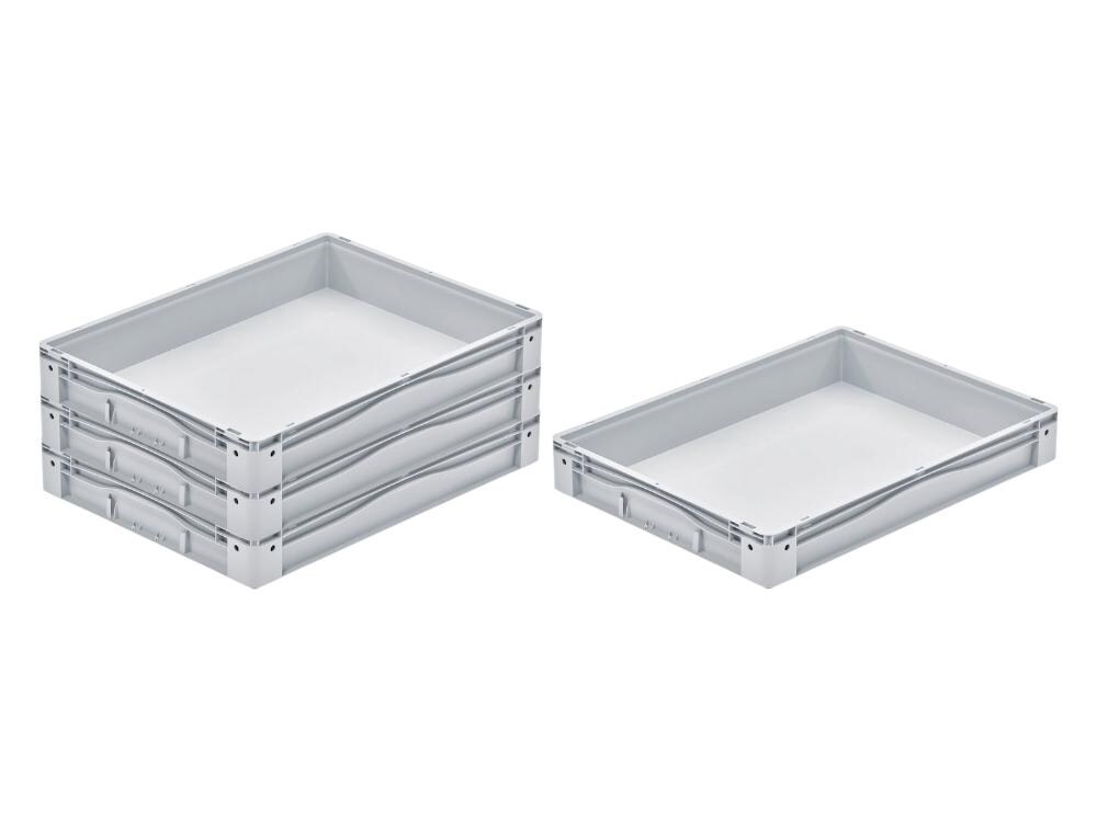 PROREGAL 4x Euro-Norm Großbehälter | HxBxT 12x60x80cm | 49 Liter | Glatter Boden | Grau | Eurobehälter, Transportbox, Transportbehälter Image