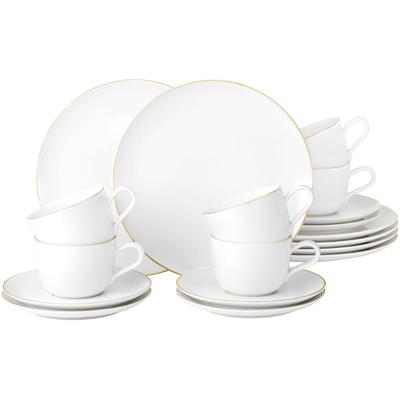 Kaffeeservice SELTMANN WEIDEN "Geschirr-Set, Service Liberty Goldrand", gold (weiß, gold), 18 tlg., Porzellan, Geschirr-Sets, Teller Set, Tassen, gold, Made in Germany, 18 Teile, für 6 Personen Image
