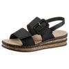 Keilsandalette RIEKER, Damen, Gr. 38, schwarz, Lederimitat, modisch, Schuhe, Sommerschuh, Sandale, Keilabsatz, mit modischer Schmuckspange