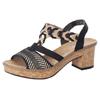 Sandalette RIEKER, Damen, Gr. 37, schwarz (schwarz, beige), Nubuklederimitat, elegant, Schuhe, Sommerschuh, Sandale, Plateauabsatz, in elegantem Look, Topseller