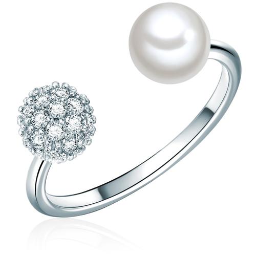 Lulu & Jane – Perlen-Ring Messing Zirkonia Muschelkernperle in Silber Ringe Damen