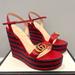 Gucci Shoes | Gucci Marmont Double G Leather Espadrille Platform Sandals | Color: Red | Size: 7