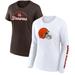 Women's Fanatics Branded Brown/White Cleveland Browns Lightweight Short & Long Sleeve T-Shirt Combo Pack