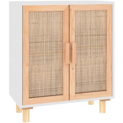 vidaXL Sideboard Weiß 60x30x70 cm Massivholz Kiefer und Natur-Rattan Image