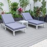 LeisureMod Chelsea Grey Chaise Lounge Chair Set of 2 With Side Table