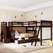 Espresso Simple Casual Twin over Full L-Shaped Wood Bunk Bed with 3 Drawers, Ladder and Storage Staircase, Total 3 Beds