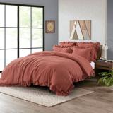 WHOLINENS Stone Washed French Linen Duvet Cover Set Ruffle Style