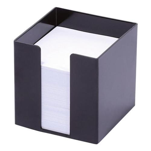 Befüllte Zettelbox schwarz, M und M, 9.5×9.5×9.5 cm