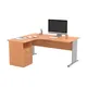 Pack Bureau d'angle compact retour à gauche Pronto Bois - L.160 x P.100 cm - Plateau Hêtre - Pieds Aluminium + Caisson hauteur bureau L.43 x P.60 cm