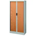 Armoire à rideaux métal Classtout Classique - H.180 x L.90 cm - Corps Gris - Rideaux Hêtre