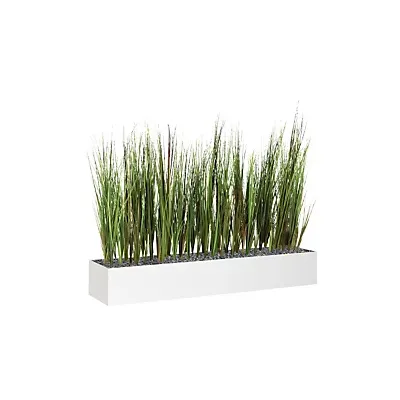 Jardinière artificielle basse - Composition florale en herbes - Blanc