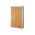 Armoire métal à rideaux Officlass H.200 x L.120 cm Corps Gris - Rideaux Hêtre