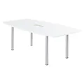 Table tonneau avec électrification Actual L.200 x P.100 cm - Plateau Blanc - Pieds carrés Aluminium