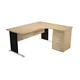 Pack Bureau d'angle compact retour à droite Pronto Bois - L.160 x P.100 cm - Plateau Chêne - Pieds Noir + Caisson hauteur bureau L.43 x P.60 cm