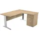 Pack Bureau d'angle compact retour à droite Pronto Métal - L.160 x P.100 cm - Plateau Chêne - Pieds Chrome + Caisson hauteur bureau L.43 x P.60 cm