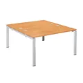 Ensemble 2 bureaux droits E-link - L.140 x P.163 cm - Plateau Hêtre - Pieds Aluminium