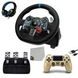 Pre-Owned Logitech G29 Driving Force with Gold DualShock 4 Controller and Headset BOLT AXTION Bundle (Refurbished: Like New)