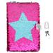 Reversible Sequin Journal with Lock and Key Star Sequins Diary Writing Notepad