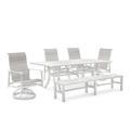 Winston Aspen Sling 6 Piece Outdoor Dining Set w/ Dining Chairs, Swivel Rocker Chairs, Dining Bench, & Dining Table Metal | 84.25 W x 42 D in | Wayfair