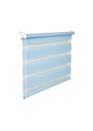 Doppelrollo Duorollo 75 cm breit 200 cm lang hellblau blau inkl. Seilzug Fensterrollo Klemmrollo Jal Image