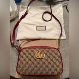 Gucci Bags | Gucci Gg Marmont Shoulder Bag Diagonal Quilted Gg Canvas Small Brown, Red | Color: Red | Size: Os