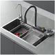Kitchen Sink 304 Stainless Steel Nano Raindance Waterfall Sink, Bar Sink With Pull-Out Tap, Chopping Board, Cup Washer, Dishwasher Single Sink (Color : Grey A, Size : 75x46cm)