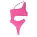 Bodysuit: Plunge Covered Shoulder Pink Print Tops - Women's Size Large