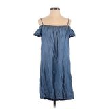 Cloth & Stone Casual Dress - Shift Square Short sleeves: Blue Print Dresses - Women's Size Small