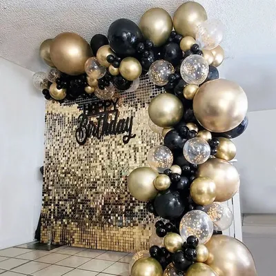 Kit d'arche de guirxiété de ballons dorés et noirs décorations de fête d'anniversaire adultes et