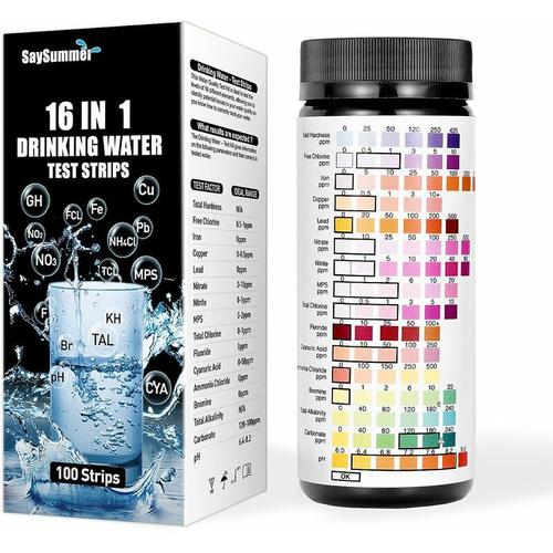 16 in 1 Wassertester, Wasserhärte, 100 Leitungswasser-Teststreifen, Wassertest-Kit für Blei, pH,