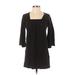 Express Casual Dress - Shift Square 3/4 sleeves: Black Print Dresses - Women's Size X-Small