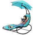 Amazingforless Rocking Curved Chaise Lounge Hammock Rocker Chair Lounger with Cushion for Backyard Patio w/ Pillow Canopy Steel Stand