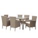 7 Piece Outdoor Patio Dining Table Set All Weather Rattan in Soft Beige- Saltoro Sherpi