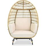 SereneLife Wicker Rattan Egg Chair Indoor Outdoor White Sofa Chair for Patio Backyard & Living Room