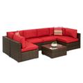 Best Choice Products 7-Piece Outdoor Modular Patio Conversation Furniture Wicker Sectional Set - Brown/Red