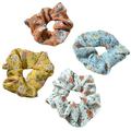 Frcolor 4pcs/1 Set Floral Printing Hair Rings Hair Rope Stretchy Girl Hair Ties Ponytail Holders for Women Lady (Random Color)