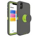 For iPhone XS Max Pop Up Grip Holder Heavy Duty Defender Armor Hybrid Case Cover - Black Black
