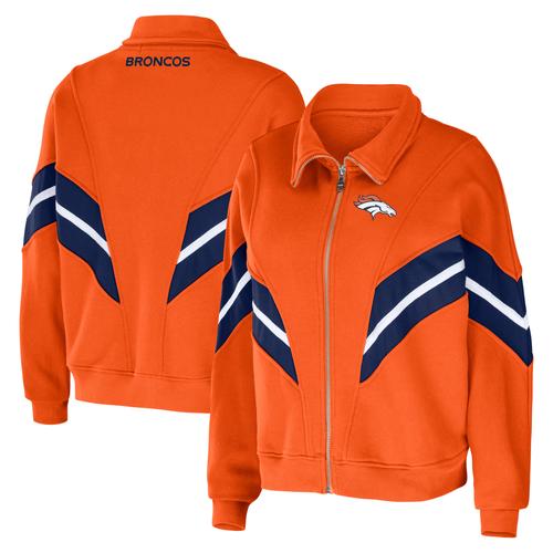 Damenbekleidung von Erin Andrews Orangefarbene Denver Broncos-Jacke mit garngefärbtem Streifen und durchgehendem Reißverschluss in Übergröße