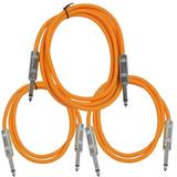 Seismic Audio 3 Pk of Orange 1/4 TS Patch Cables One 6 ft One 3 Ft One 2 ft Orange - SASTSX-3C-Orange