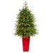 Nearly Natural 57 Vancouver Fir Ã¢â‚¬Å“Natural Look Artificial Christmas Tree with 250 Clear LED Lights and 814 Bendable Branches in Red Tower Planter