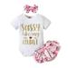 Baby Stretch Wrap Little Girl Set Baby Girls Clothes Letter Romper Tops Floral Shorts Short Sleeve Outfits Headband Set Size 14 Girls Outfits
