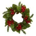 Nearly Natural 19 Magnolia Leaf Berry and Pine Artificial Wreath