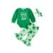 Diconna 3Pcs Newborn Baby Boy Girl St Patrick s Outfit Long Sleeve Letter Print Romper Ruffle Bell Bottoms Cute Clothes Green 6-12 Months