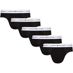 Slip "5P BRIEF", Herren, Gr. L (52), schwarz (schwarz, schwarz, schwarz, schwarz, schwarz), Jersey, Obermaterial: 95% Baumwolle, 5% Elasthan, TOMMY HILFIGER UNDERWEAR, unifarben, kontrastfarbene Details, körpernah, Unterhosen, mit kontrastfarbenem...