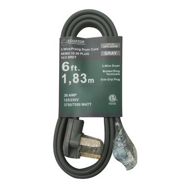 Equator 30A 6 ft 3/4 - Prong Dryer Power Cord Grey...