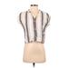 Allen Allen Sleeveless Button Down Shirt: V Neck Covered Shoulder Ivory Print Tops - Women's Size X-Small